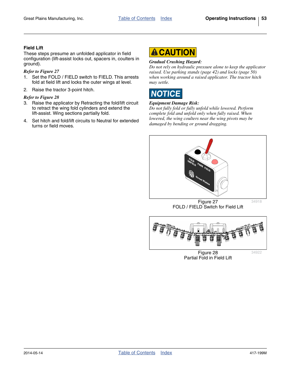 Field lift | Great Plains NP4000B Operator Manual User Manual | Page 57 / 200