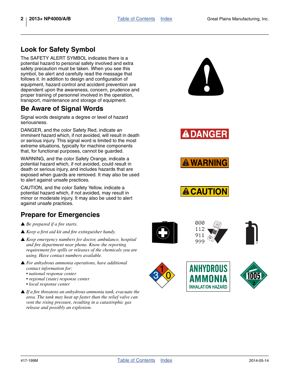 Look for safety symbol, Be aware of signal words, Prepare for emergencies | Great Plains NP4000B Operator Manual User Manual | Page 6 / 200