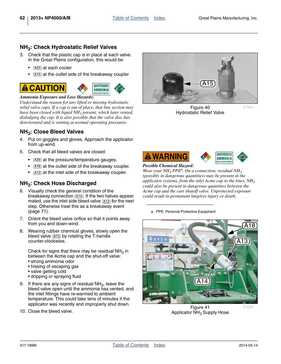 Nh3: check hydrostatic relief valves, Nh3: close bleed valves, Nh3: check hose discharged | Great Plains NP4000B Operator Manual User Manual | Page 66 / 200