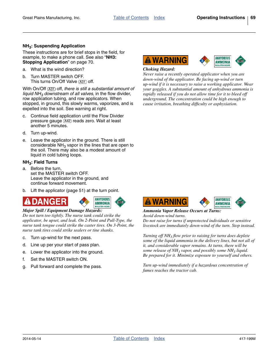 Nh3: suspending application, Nh3: field turns | Great Plains NP4000B Operator Manual User Manual | Page 73 / 200