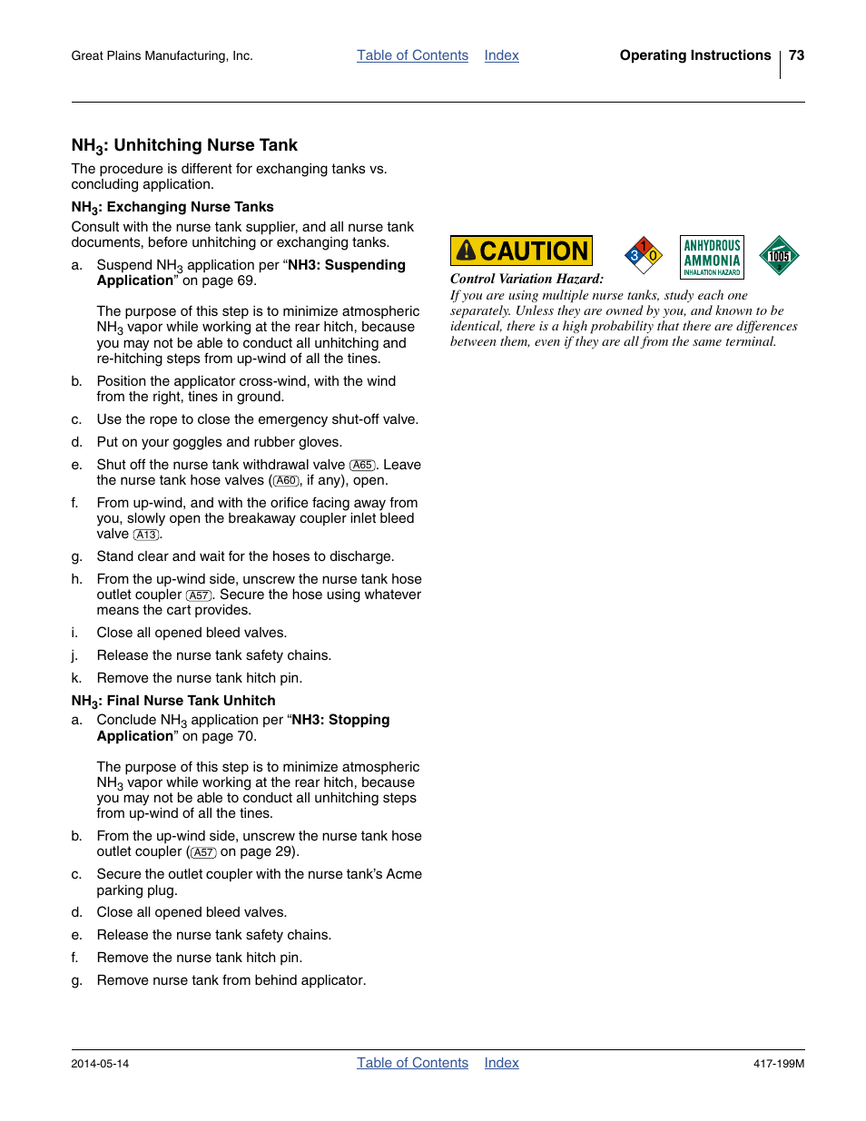 Nh3: unhitching nurse tank, Nh3: exchanging nurse tanks, Nh3: final nurse tank unhitch | Unhitching nurse tank | Great Plains NP4000B Operator Manual User Manual | Page 77 / 200
