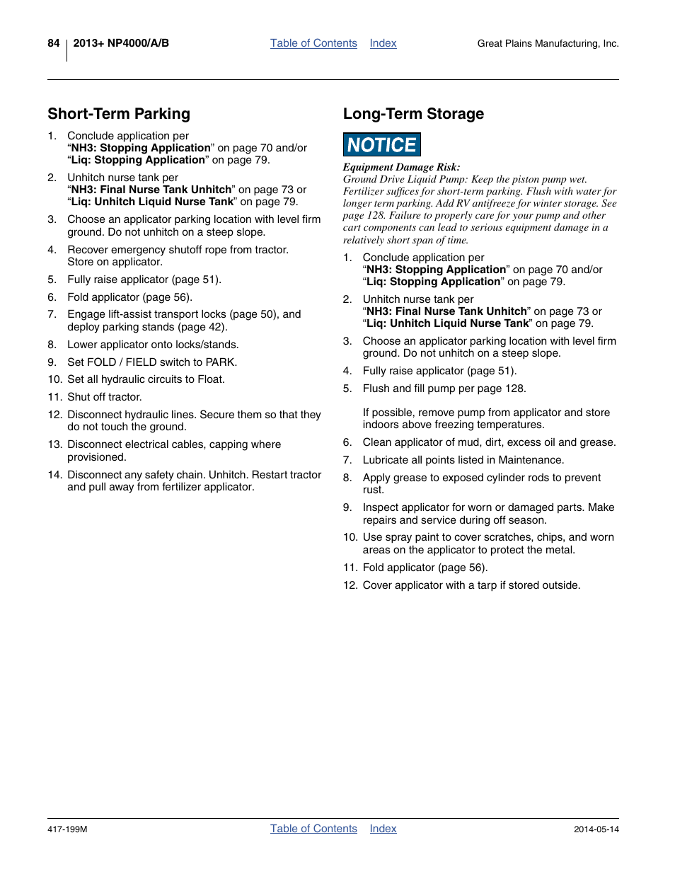 Short-term parking, Long-term storage, Short-term parking long-term storage | Great Plains NP4000B Operator Manual User Manual | Page 88 / 200