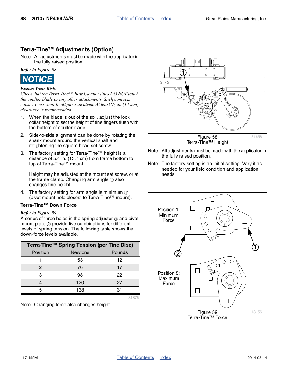 Terra-tine™ adjustments (option), Terra-tine™ down force | Great Plains NP4000B Operator Manual User Manual | Page 92 / 200