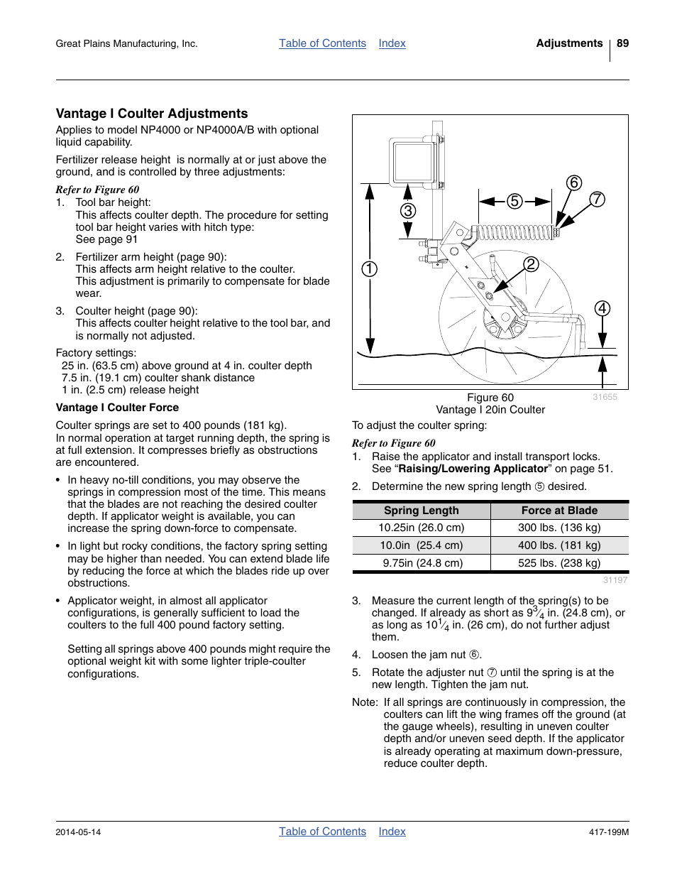 Vantage i coulter adjustments, Vantage i coulter force | Great Plains NP4000B Operator Manual User Manual | Page 93 / 200