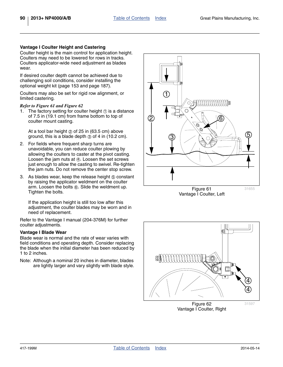 Vantage i coulter height and castering, Vantage i blade wear | Great Plains NP4000B Operator Manual User Manual | Page 94 / 200