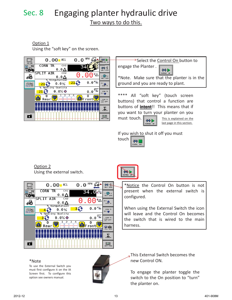 Engaging planter hydraulic drive, Sec. 8, Two ways to do this | Great Plains DICKEY-john AI-100 User Manual | Page 13 / 14