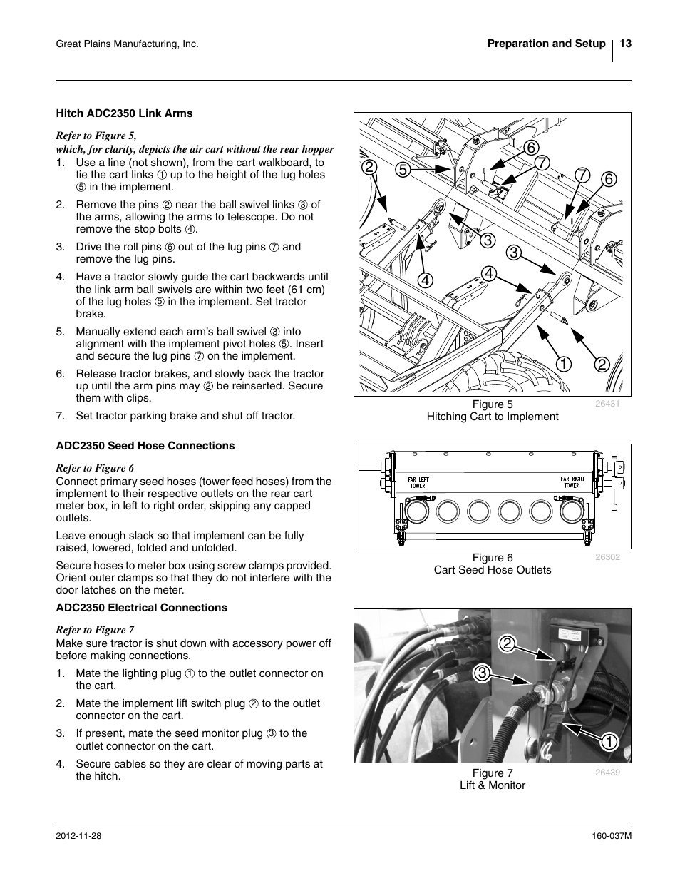 Hitch adc2350 link arms, Adc2350 seed hose connections, Adc2350 electrical connections | Great Plains CTA4000 HD Operator Manual User Manual | Page 17 / 74