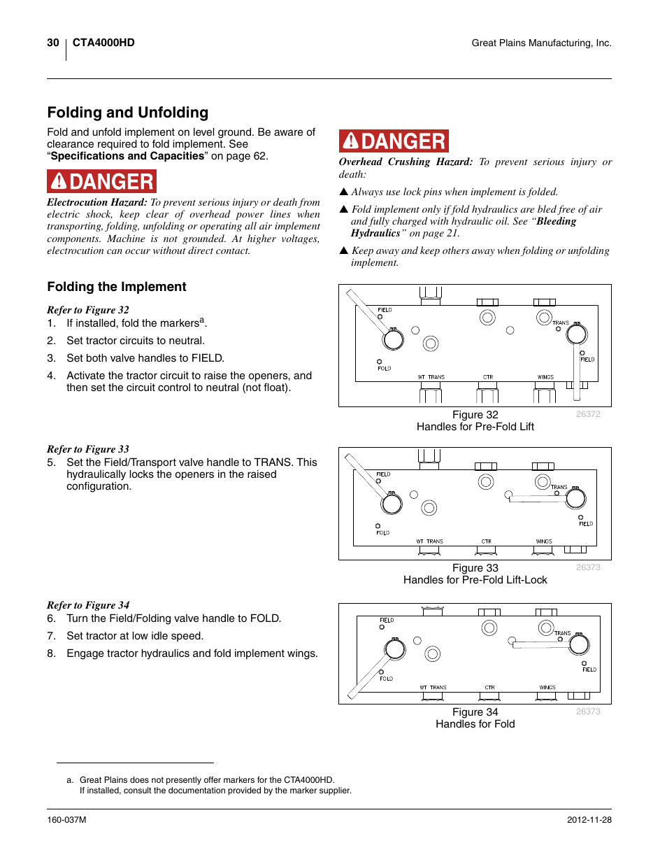 Folding and unfolding, Folding the implement | Great Plains CTA4000 HD Operator Manual User Manual | Page 34 / 74