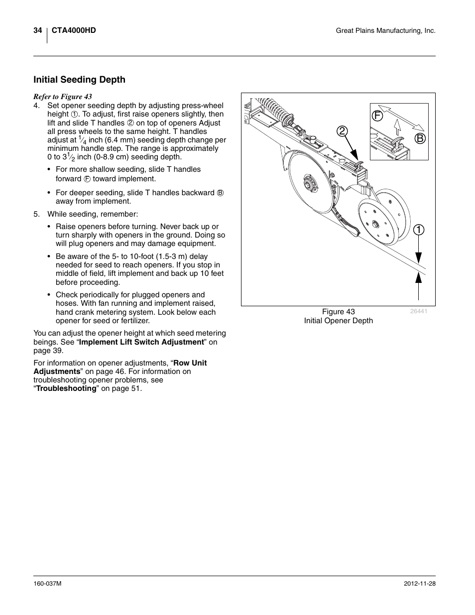 Initial seeding depth, 12 b f | Great Plains CTA4000 HD Operator Manual User Manual | Page 38 / 74