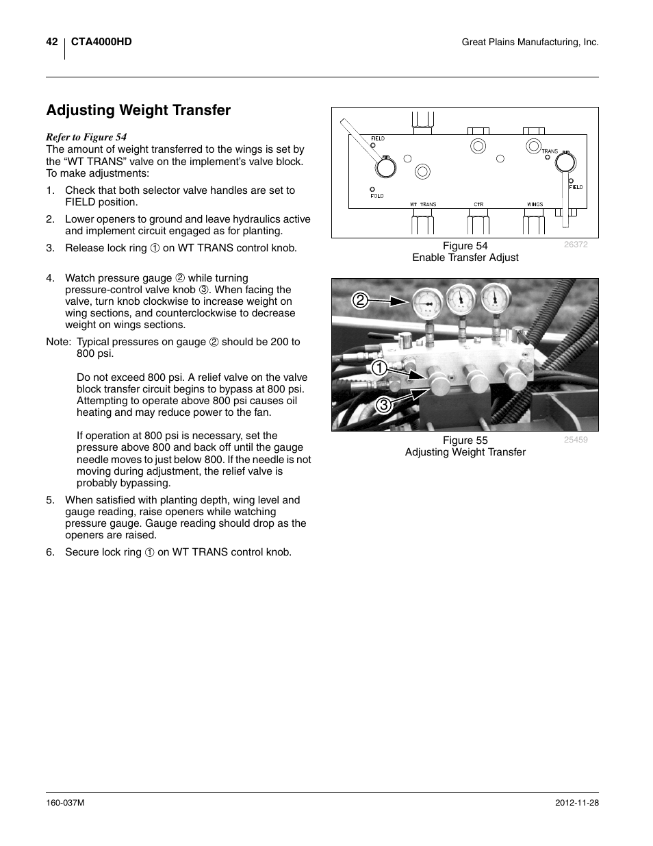 Adjusting weight transfer, Er setting - see “ adjusting weight | Great Plains CTA4000 HD Operator Manual User Manual | Page 46 / 74