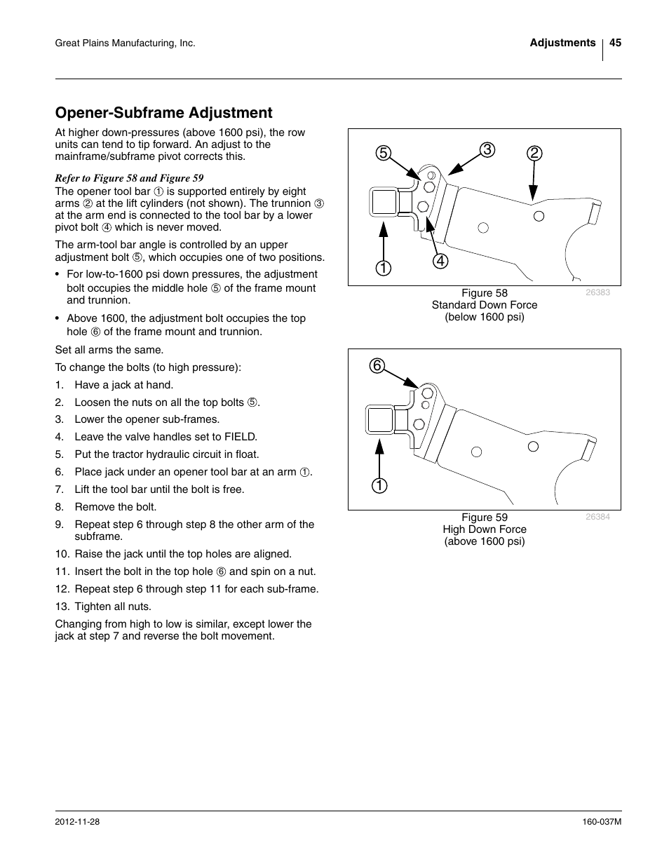 Opener-subframe adjustment | Great Plains CTA4000 HD Operator Manual User Manual | Page 49 / 74