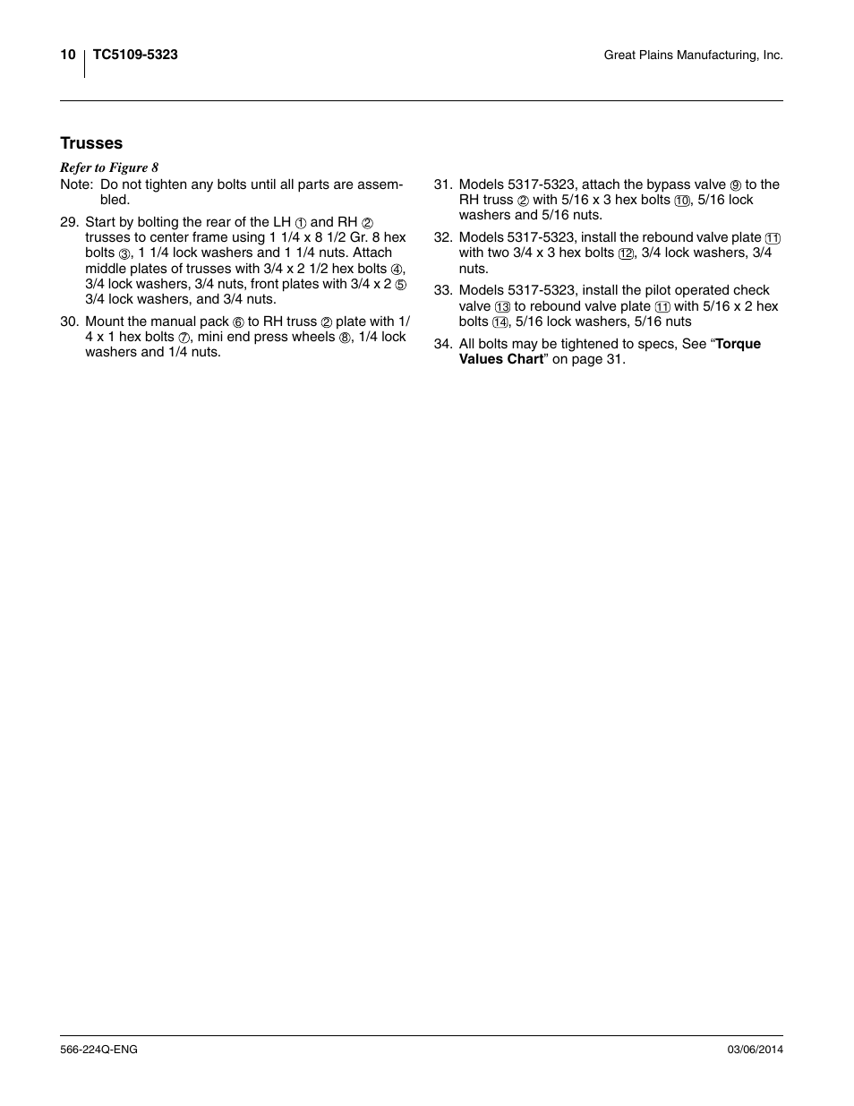 Trusses | Great Plains TC5319 (S/N A1420X+) Assembly Manual User Manual | Page 14 / 78