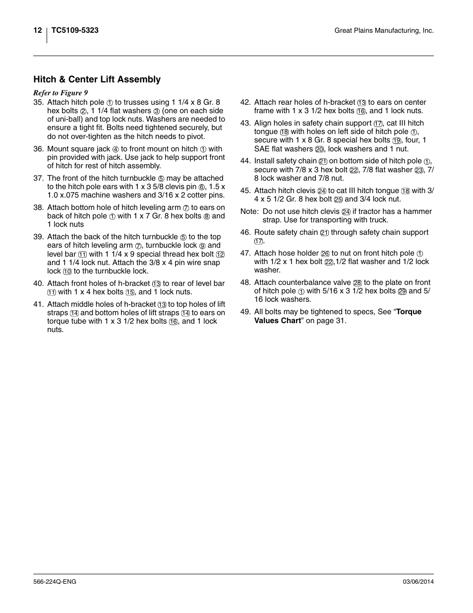Hitch & center lift assembly | Great Plains TC5319 (S/N A1420X+) Assembly Manual User Manual | Page 16 / 78