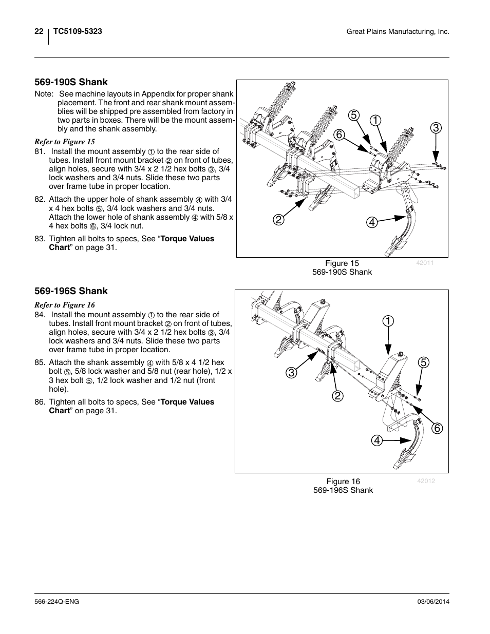 190s shank, 196s shank, 190s shank 569-196s shank | Great Plains TC5319 (S/N A1420X+) Assembly Manual User Manual | Page 26 / 78