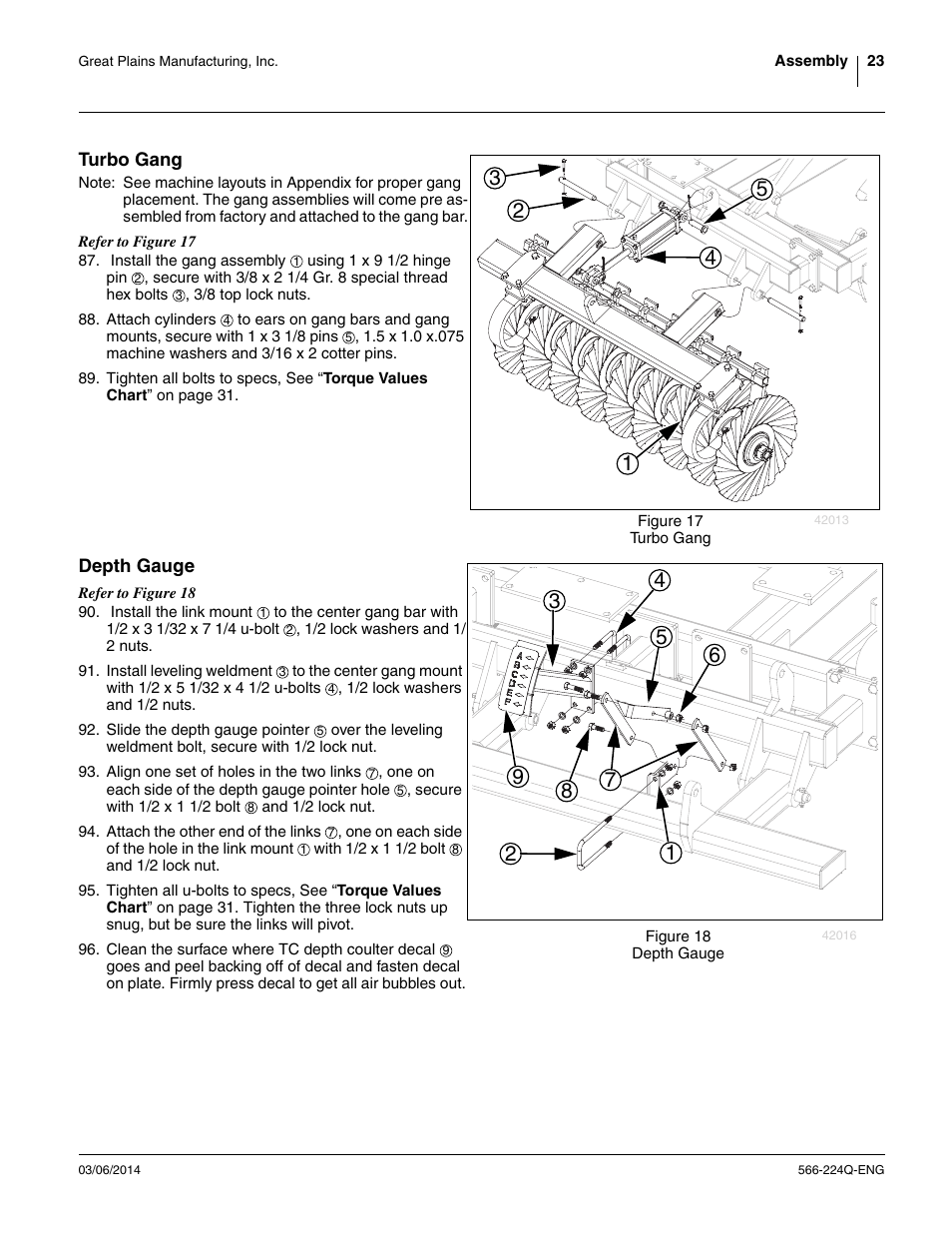 Turbo gang, Depth gauge, Turbo gang depth gauge | Great Plains TC5319 (S/N A1420X+) Assembly Manual User Manual | Page 27 / 78