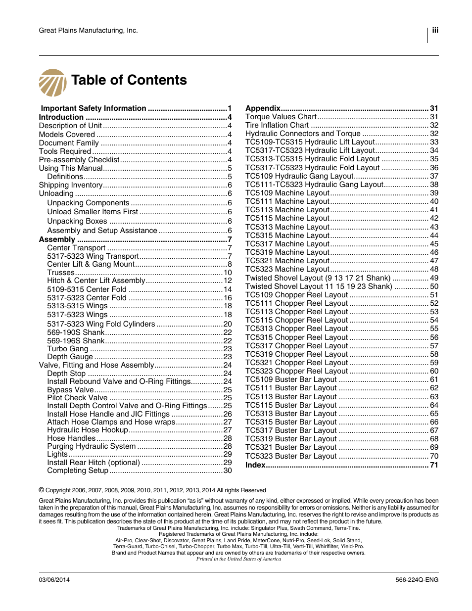 Great Plains TC5319 (S/N A1420X+) Assembly Manual User Manual | Page 3 / 78
