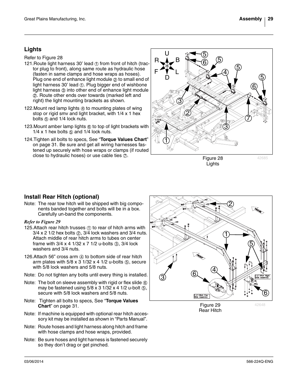 Lights, Install rear hitch (optional), Lights install rear hitch (optional) | Great Plains TC5319 (S/N A1420X+) Assembly Manual User Manual | Page 33 / 78