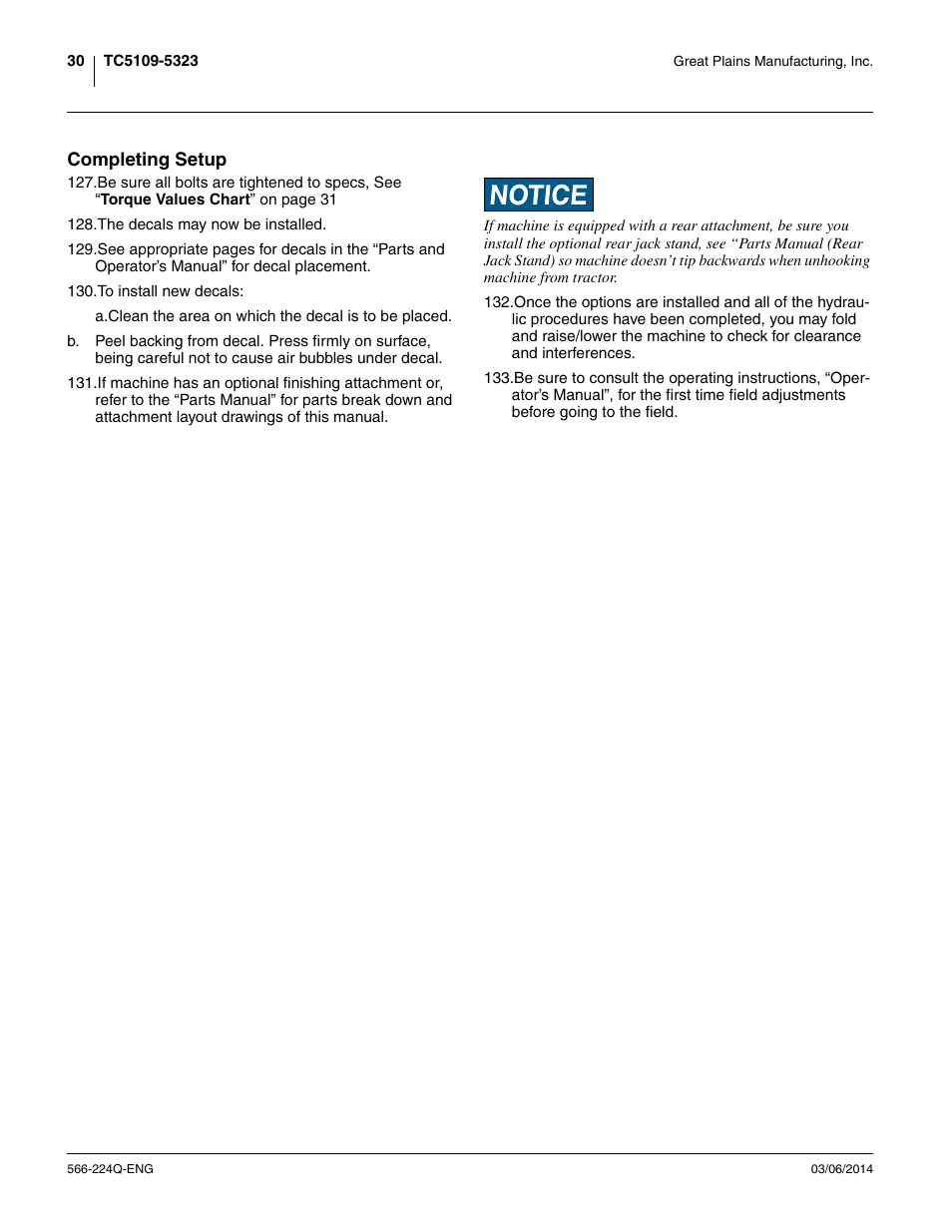 Completing setup | Great Plains TC5319 (S/N A1420X+) Assembly Manual User Manual | Page 34 / 78