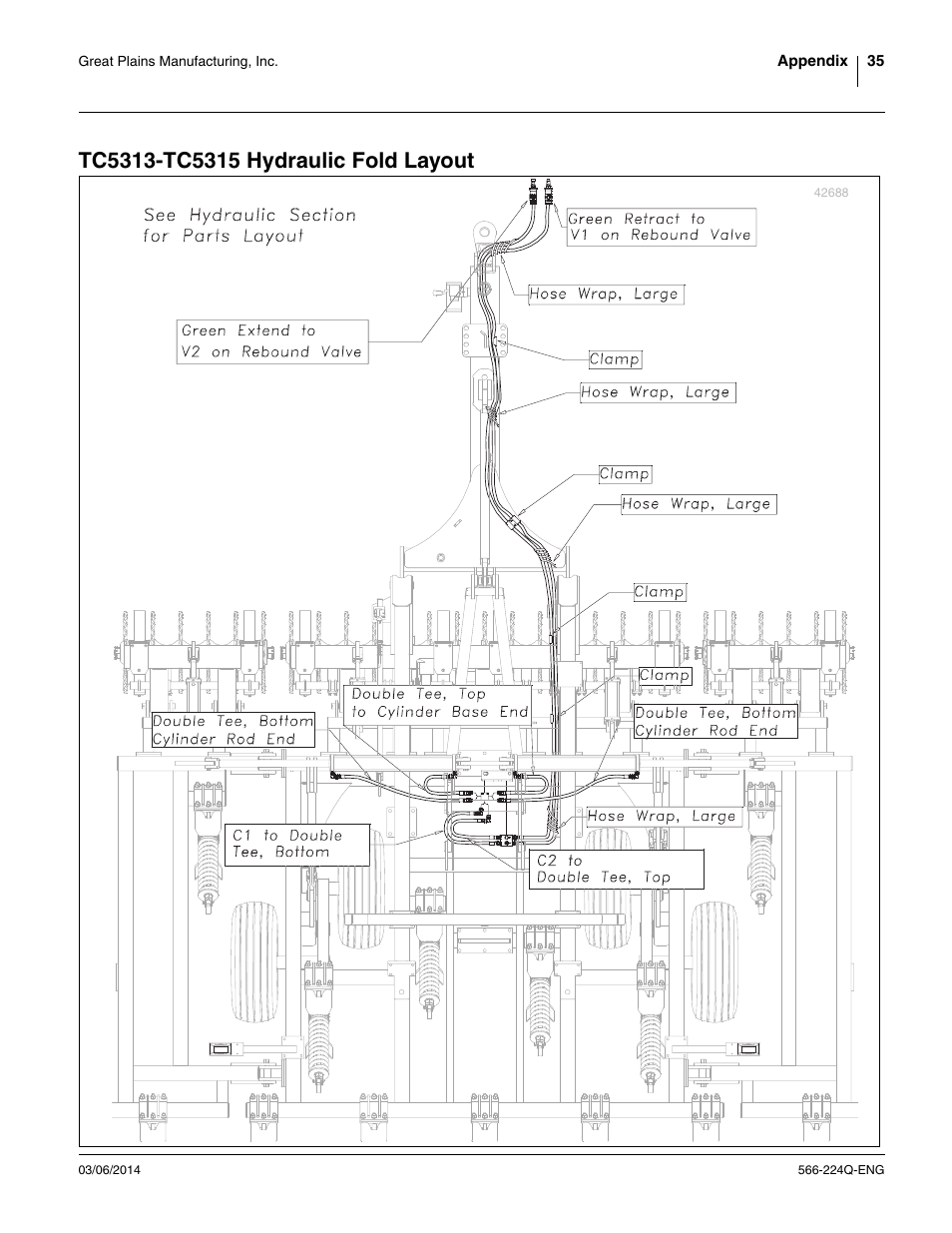 Tc5313-tc5315 hydraulic fold layout | Great Plains TC5319 (S/N A1420X+) Assembly Manual User Manual | Page 39 / 78