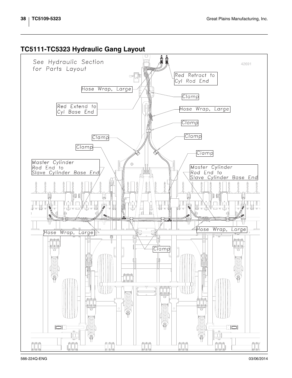 Tc5111-tc5323 hydraulic gang layout | Great Plains TC5319 (S/N A1420X+) Assembly Manual User Manual | Page 42 / 78