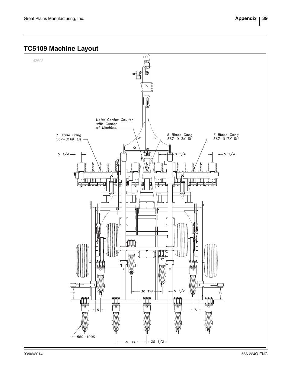 Tc5109 machine layout | Great Plains TC5319 (S/N A1420X+) Assembly Manual User Manual | Page 43 / 78