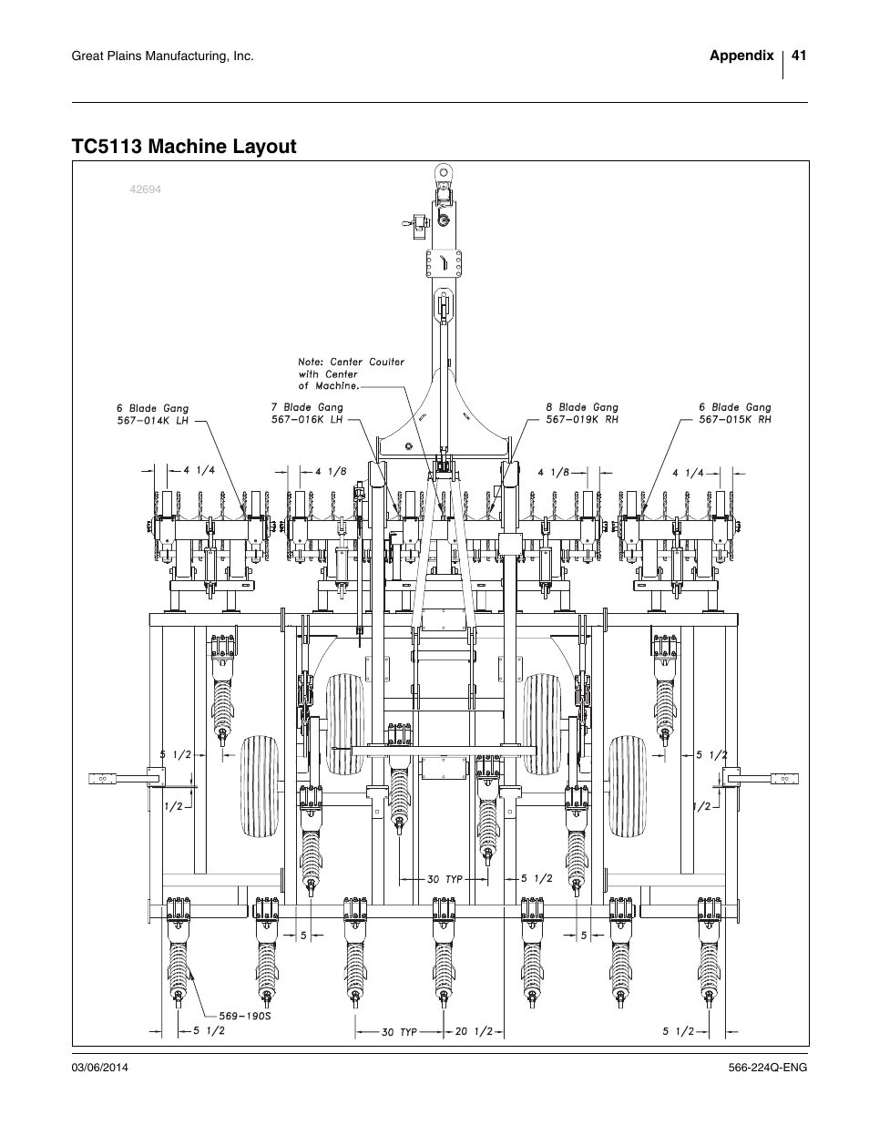 Tc5113 machine layout | Great Plains TC5319 (S/N A1420X+) Assembly Manual User Manual | Page 45 / 78