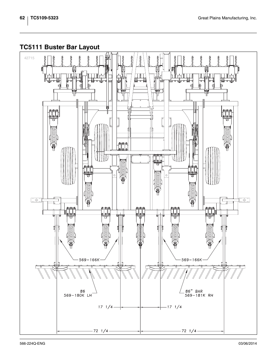 Tc5111 buster bar layout | Great Plains TC5319 (S/N A1420X+) Assembly Manual User Manual | Page 66 / 78