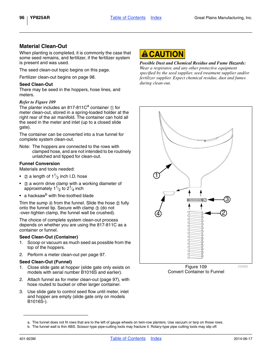 Material clean-out, Seed clean-out, Funnel conversion | Seed clean-out (container), Seed clean-out (funnel) | Great Plains YP825AR Operator Manual User Manual | Page 100 / 166