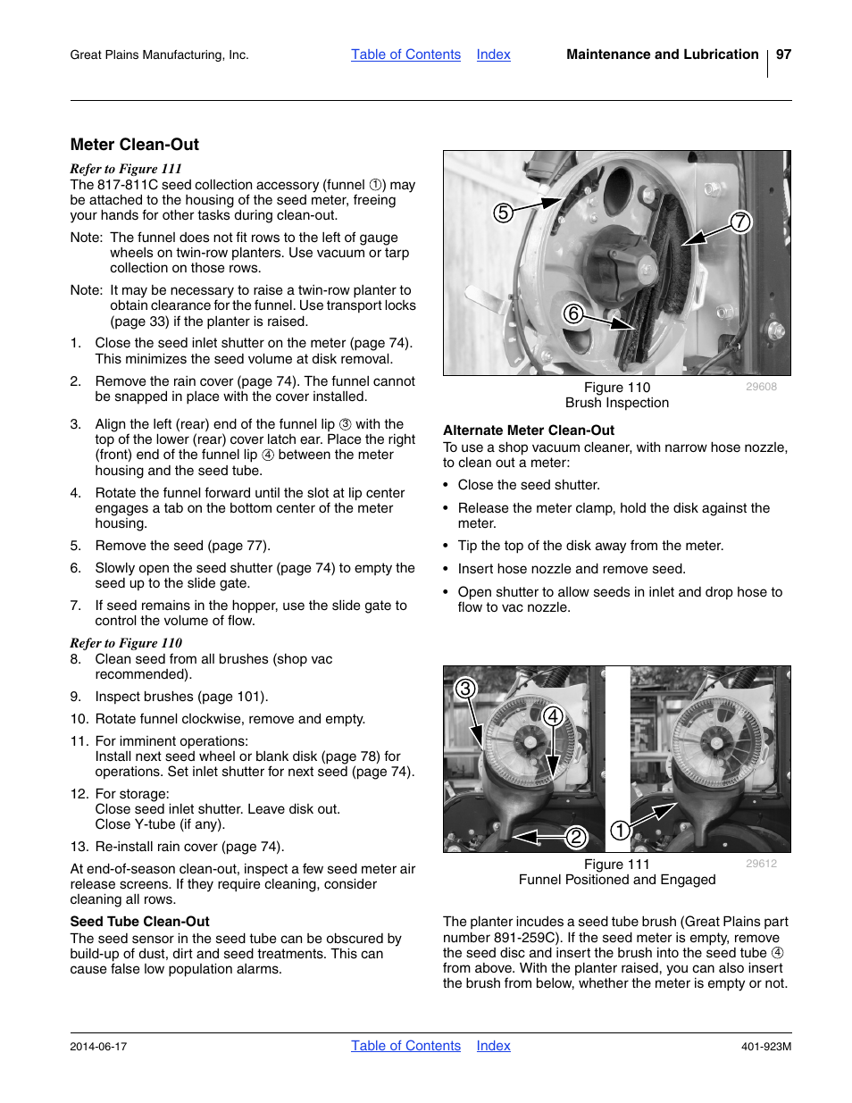 Meter clean-out, Alternate meter clean-out, Seed tube clean-out | Alternate meter clean-out seed tube clean-out | Great Plains YP825AR Operator Manual User Manual | Page 101 / 166