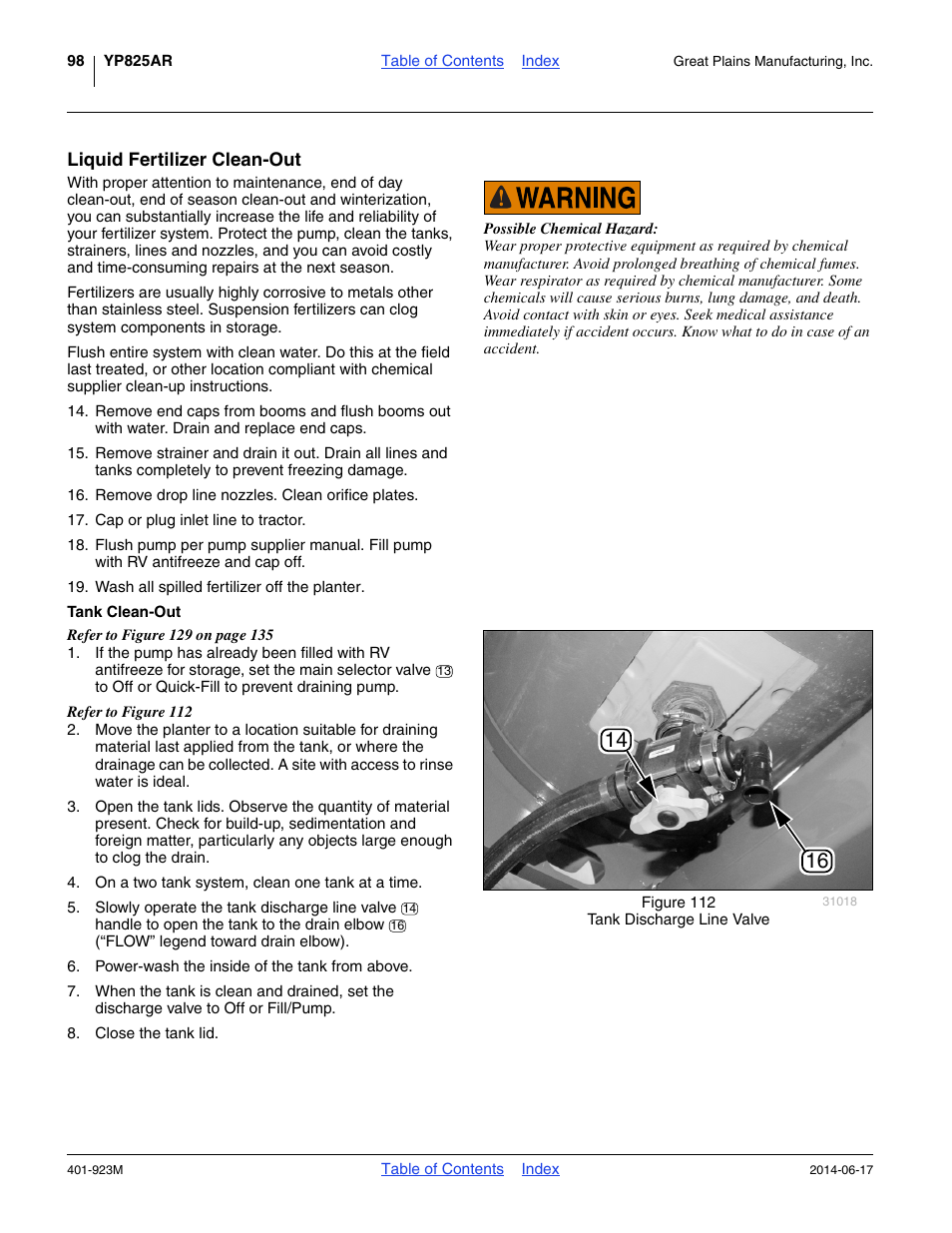 Liquid fertilizer clean-out, Tank clean-out | Great Plains YP825AR Operator Manual User Manual | Page 102 / 166