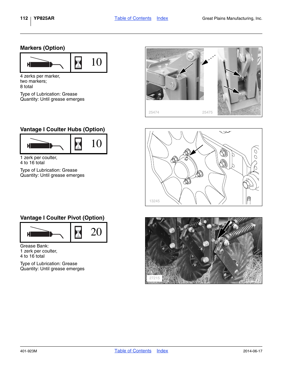 Markers (option), Vantage i coulter hubs (option), Vantage i coulter pivot (option) | Great Plains YP825AR Operator Manual User Manual | Page 116 / 166