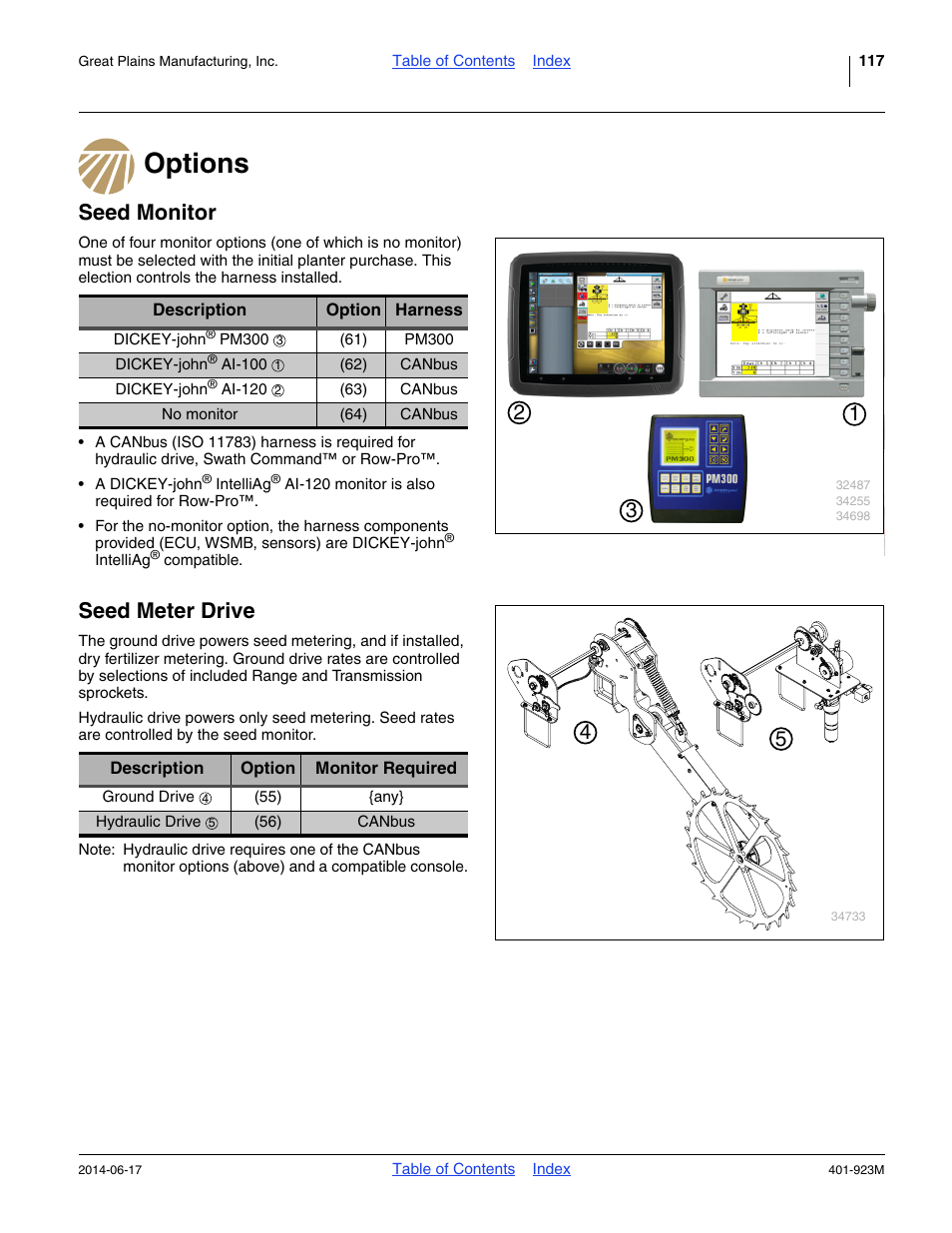 Options, Seed monitor, Seed meter drive | Great Plains YP825AR Operator Manual User Manual | Page 121 / 166