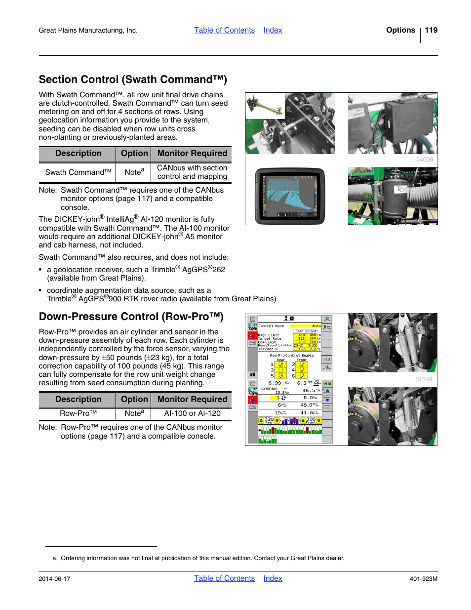 Section control (swath command™), Down-pressure control (row-pro™) | Great Plains YP825AR Operator Manual User Manual | Page 123 / 166