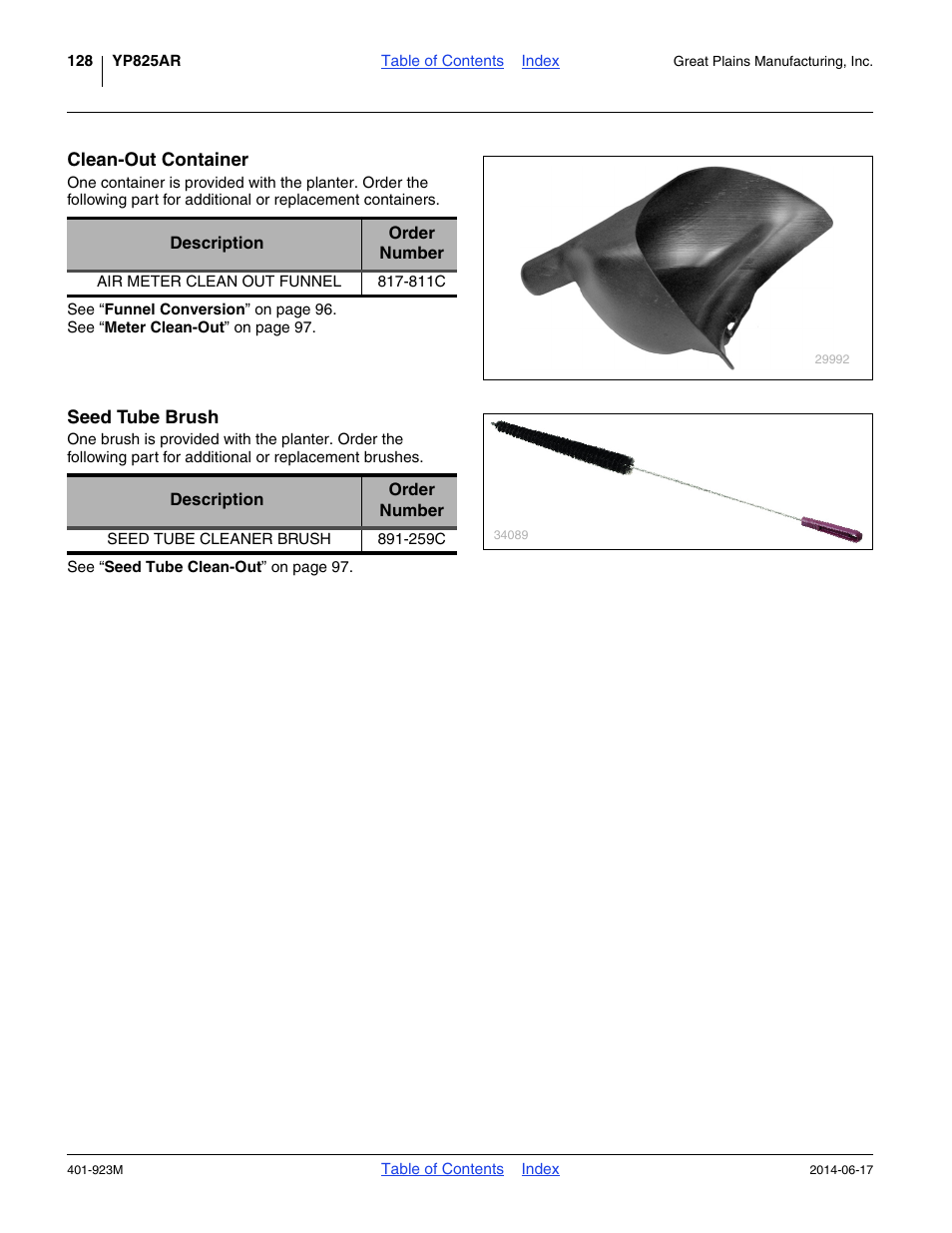 Clean-out container, Seed tube brush | Great Plains YP825AR Operator Manual User Manual | Page 132 / 166