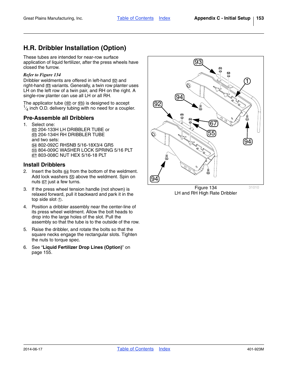 H.r. dribbler installation (option), Pre-assemble all dribblers, Install dribblers | Great Plains YP825AR Operator Manual User Manual | Page 157 / 166