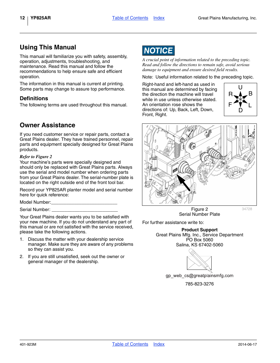 Using this manual, Definitions, Owner assistance | Great Plains YP825AR Operator Manual User Manual | Page 16 / 166