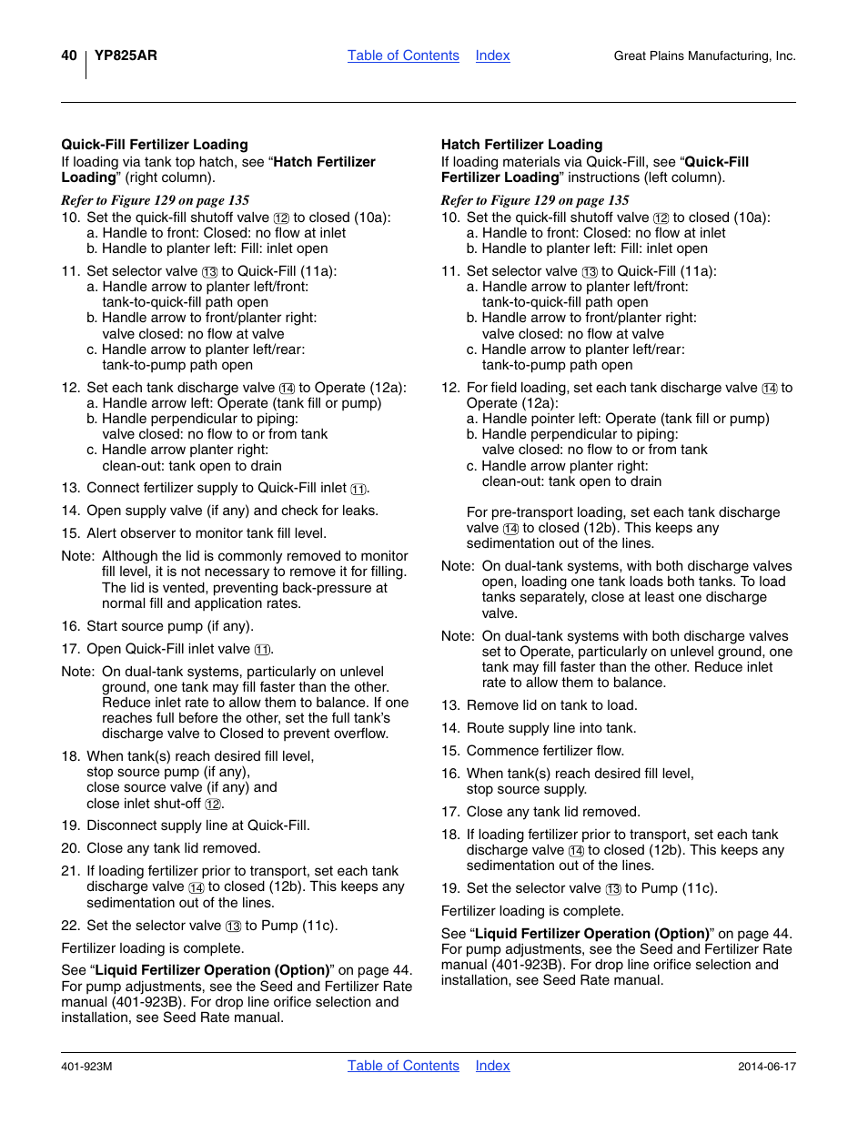 Quick-fill fertilizer loading, Hatch fertilizer loading | Great Plains YP825AR Operator Manual User Manual | Page 44 / 166