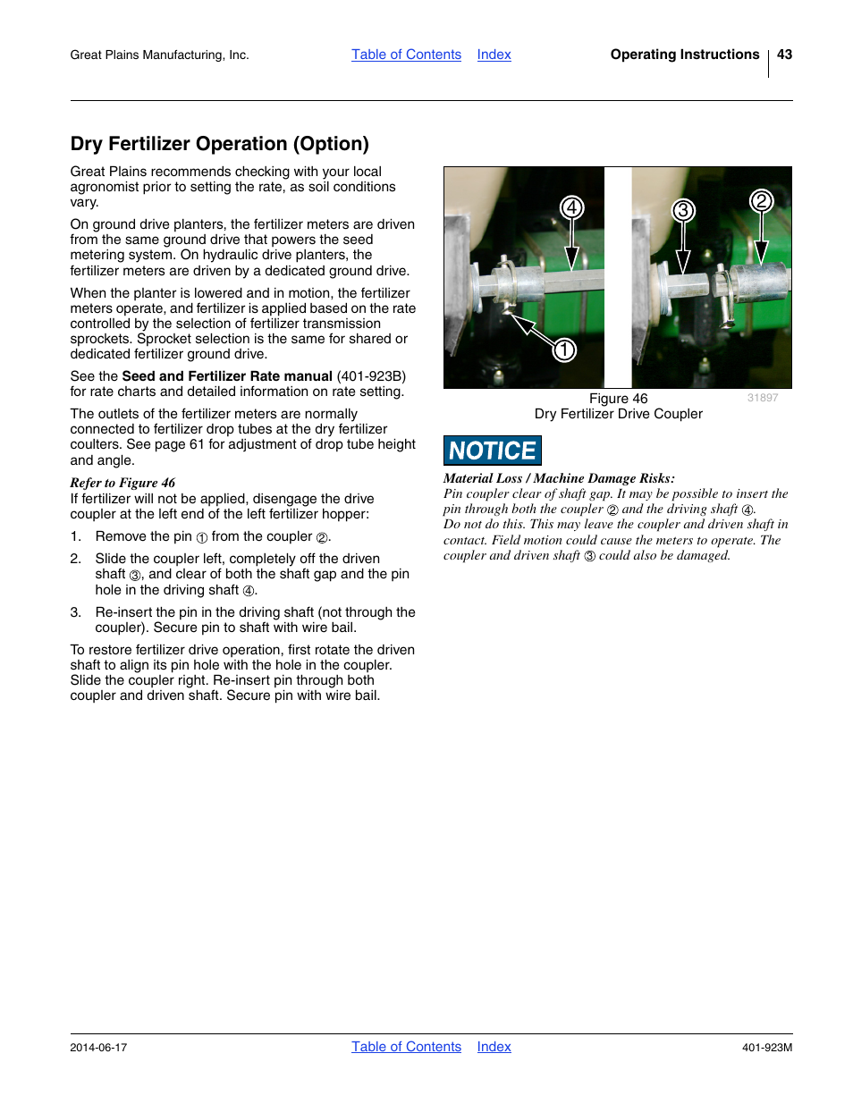 Dry fertilizer operation (option) | Great Plains YP825AR Operator Manual User Manual | Page 47 / 166