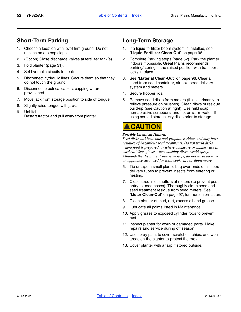 Short-term parking, Long-term storage, Short-term parking long-term storage | Great Plains YP825AR Operator Manual User Manual | Page 56 / 166