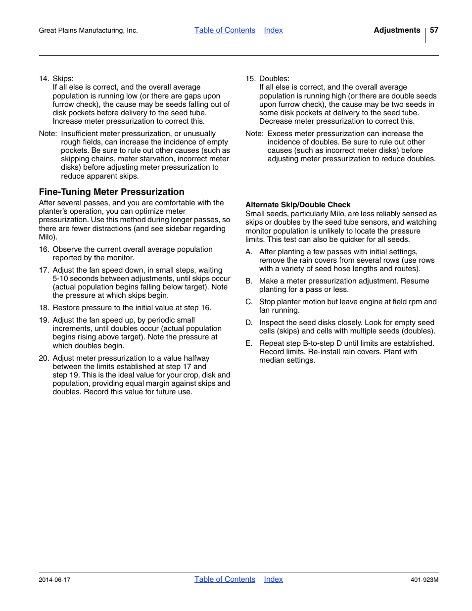 Fine-tuning meter pressurization, Alternate skip/double check, Use the “ alternate skip/ double check ” belo | Great Plains YP825AR Operator Manual User Manual | Page 61 / 166