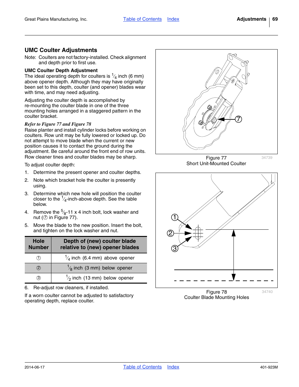 Umc coulter adjustments, Umc coulter depth adjustment | Great Plains YP825AR Operator Manual User Manual | Page 73 / 166