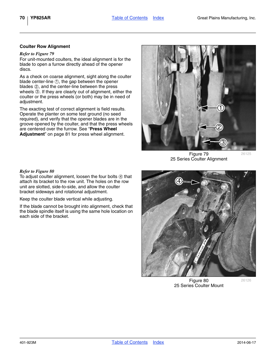 Coulter row alignment | Great Plains YP825AR Operator Manual User Manual | Page 74 / 166