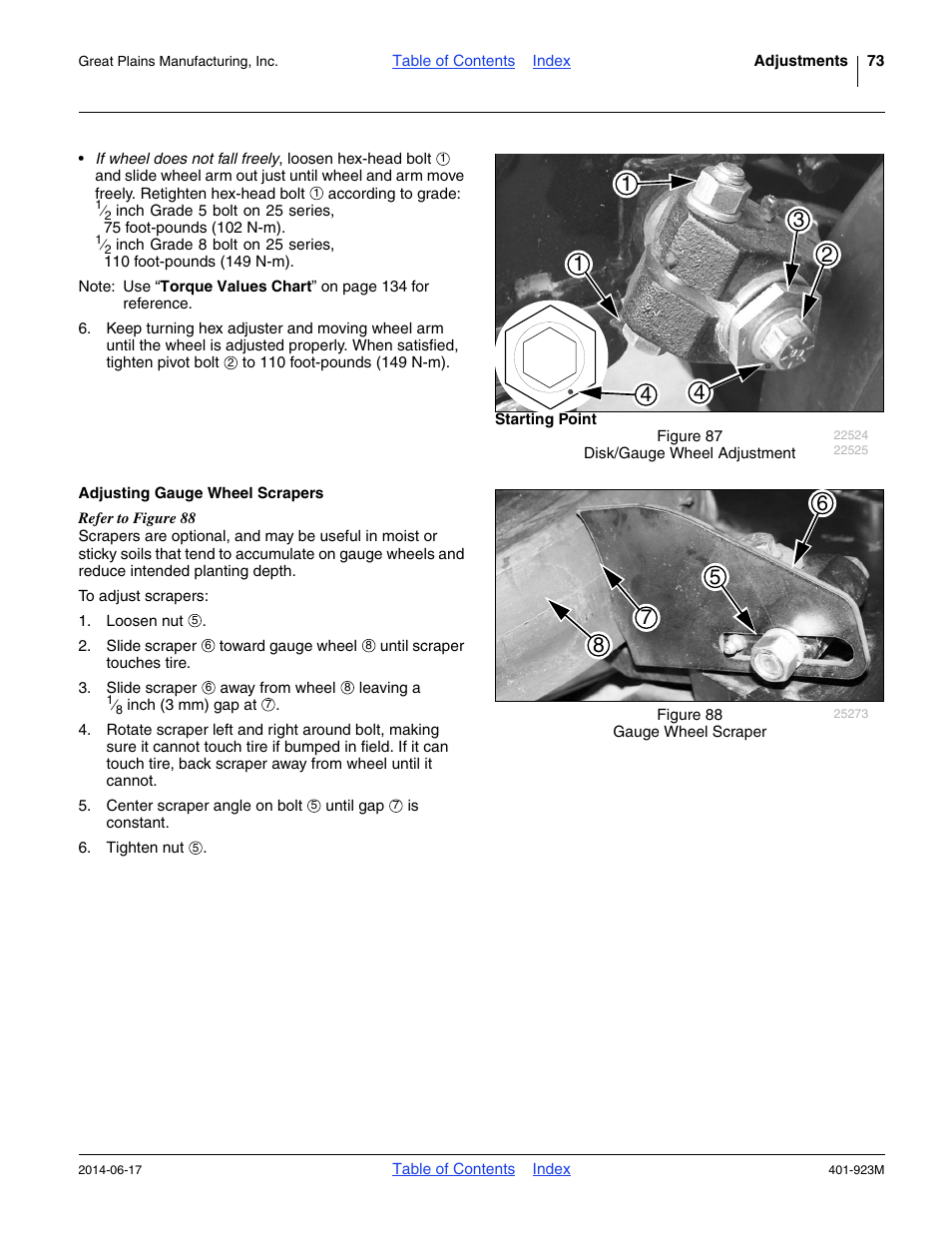 Adjusting gauge wheel scrapers, Refer to figure 87 | Great Plains YP825AR Operator Manual User Manual | Page 77 / 166