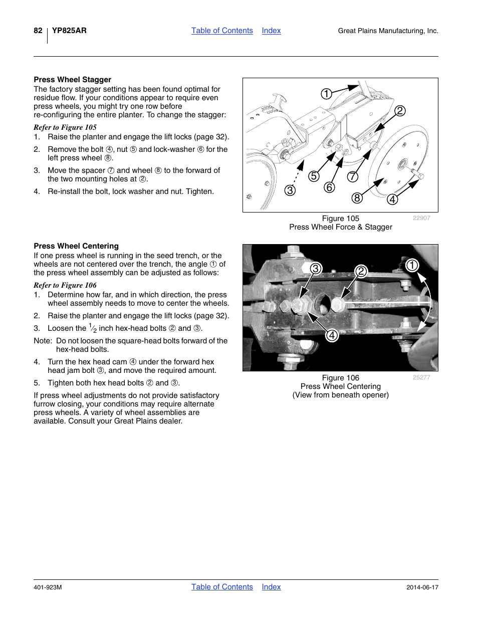 Press wheel stagger, Press wheel centering, Press wheel stagger press wheel centering | Great Plains YP825AR Operator Manual User Manual | Page 86 / 166