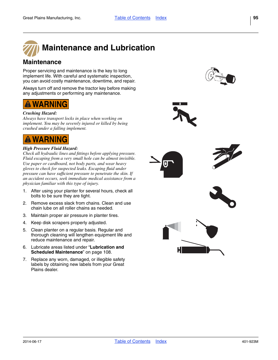 Maintenance and lubrication, Maintenance, Maintenance and lubrication maintenance | Great Plains YP825AR Operator Manual User Manual | Page 99 / 166