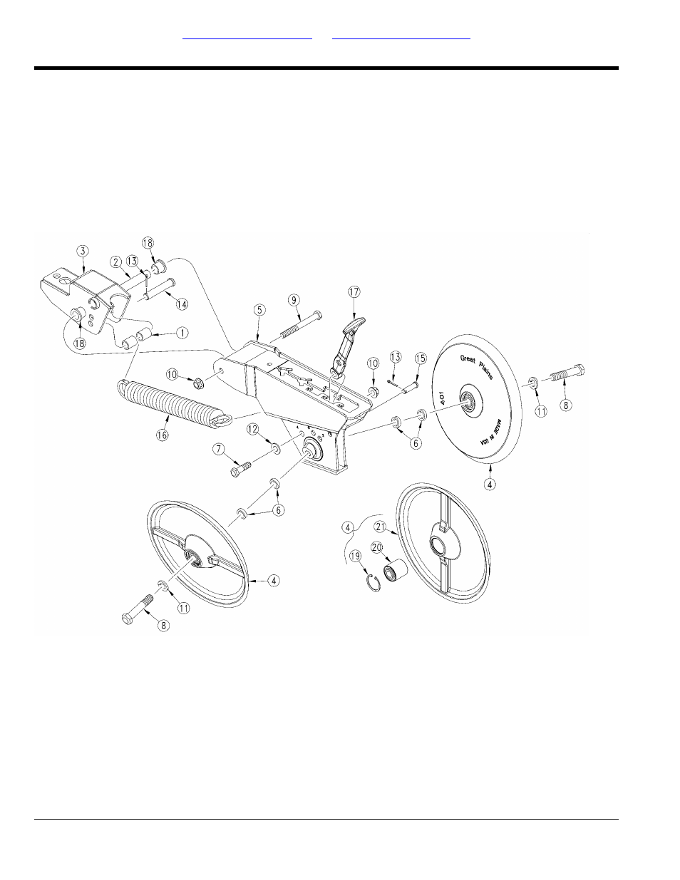 Press wheel assembly front with cast wheels | Great Plains 3PYP Parts Manual User Manual | Page 144 / 274