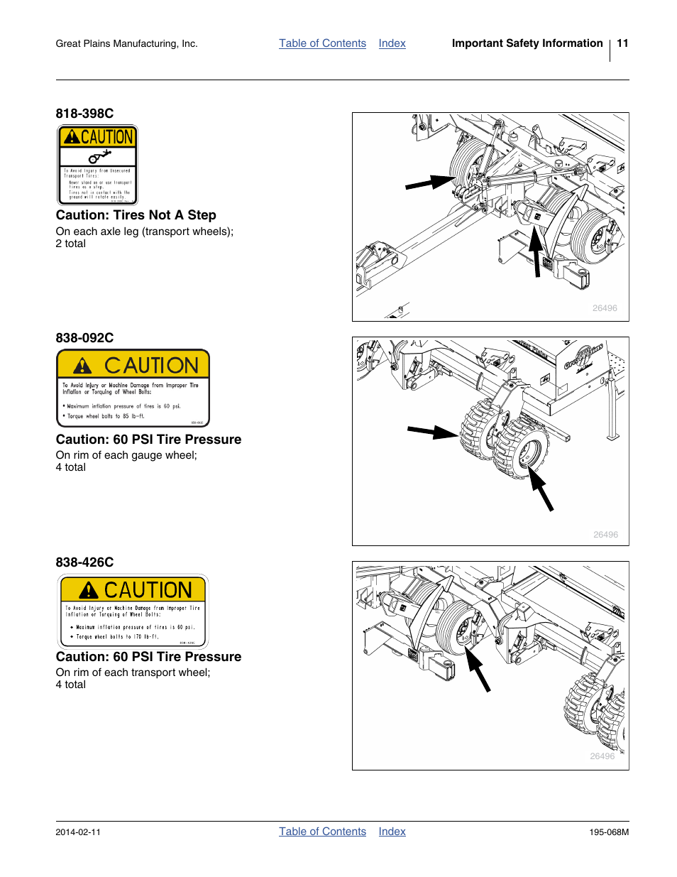 398c caution: tires not a step, 092c caution: 60 psi tire pressure, 426c caution: 60 psi tire pressure | Great Plains 3S-3000HDF Operator Manual v2 User Manual | Page 15 / 118