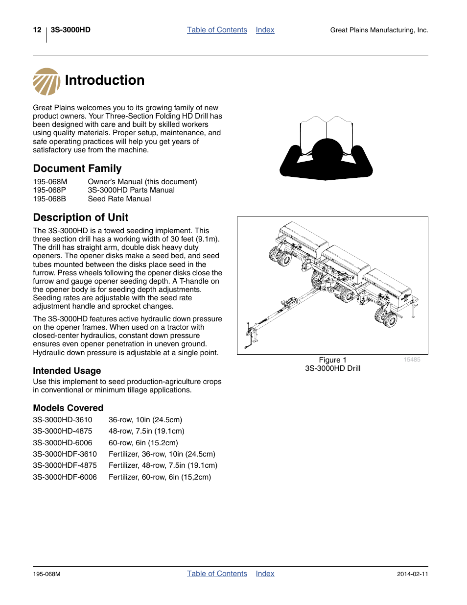 Introduction, Document family, Description of unit | Intended usage, Models covered, Introduction document family description of unit, Intended usage models covered | Great Plains 3S-3000HDF Operator Manual v2 User Manual | Page 16 / 118