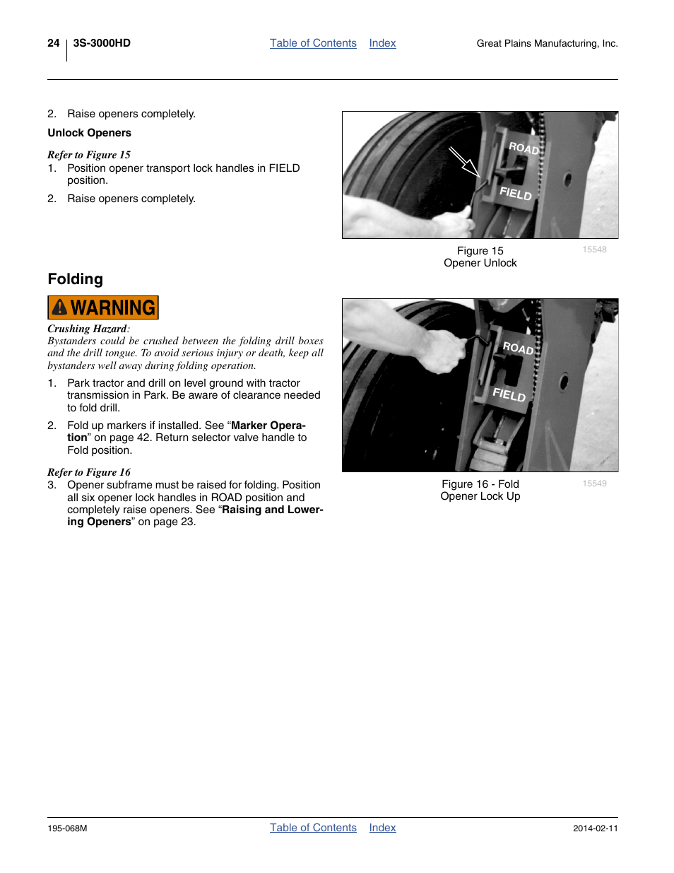 Unlock openers, Folding | Great Plains 3S-3000HDF Operator Manual v2 User Manual | Page 28 / 118