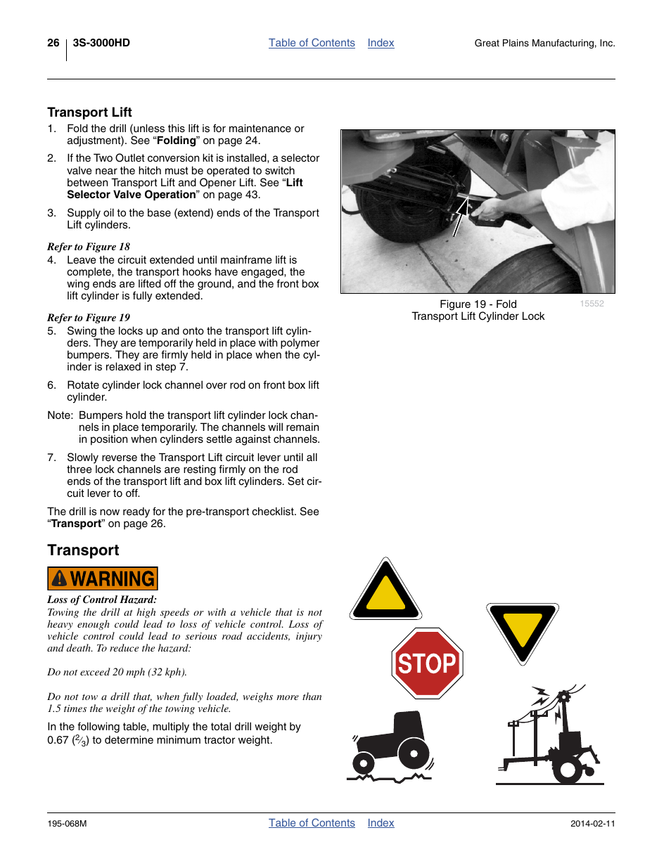 Transport lift, Transport | Great Plains 3S-3000HDF Operator Manual v2 User Manual | Page 30 / 118